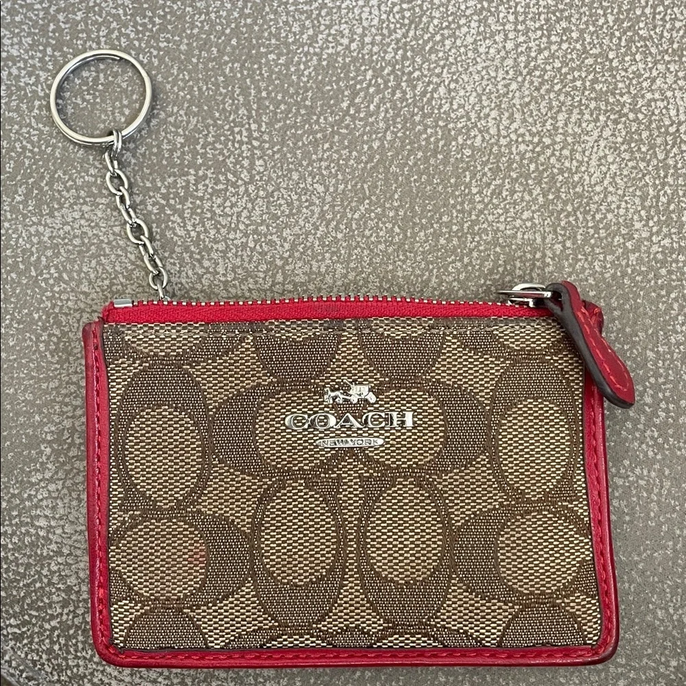 Coach red & tan card holder